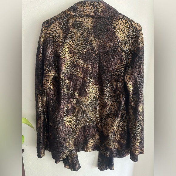 CHICO’S Women's Size 0  Us (S) Wrap Black/Metallic Gold Long Sleeves Lace-Like - Picture 4 of 6